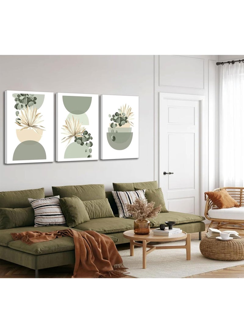 Bukela 3 Pcs Neutral Abstract Boho Canvas Wall Art Beige Sage Green Mid Century Modern Plants Bohemia Pictures Wall Decor Posters Prints for Bedroom Living Room Bathroom Office Home Decoration - Image 3